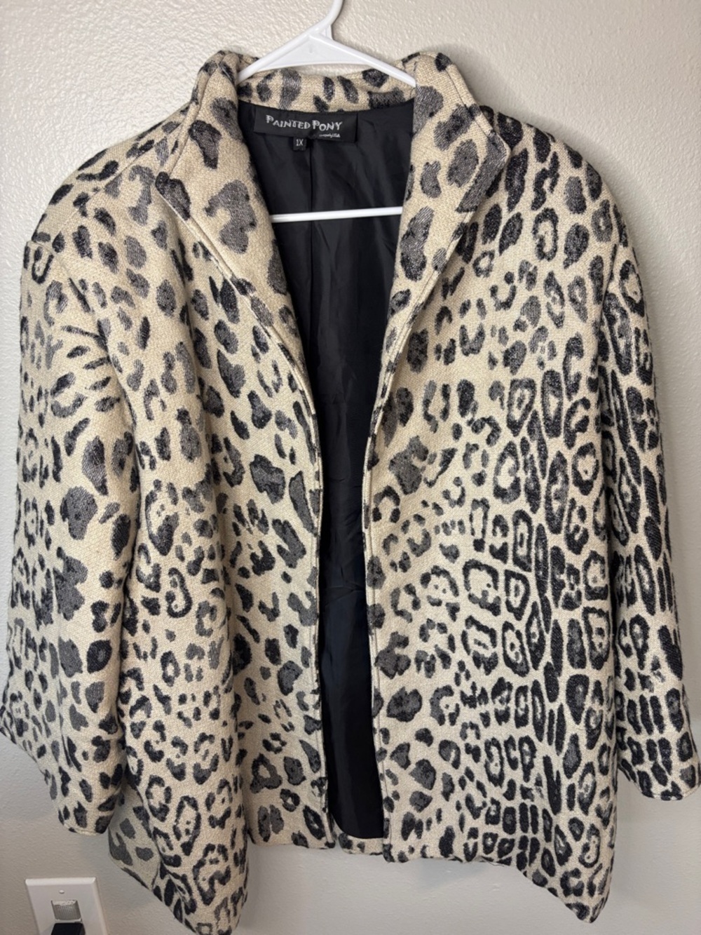 Painted Pony Cream Leopard-Print Pea Coat Possibly Vintage -GB3